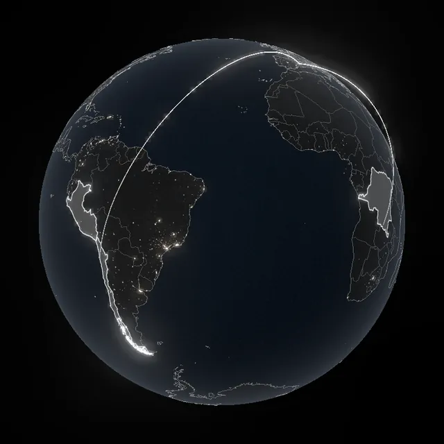 Globe with Chile, Peru and the Democratic Republic of the Congo highlighted
